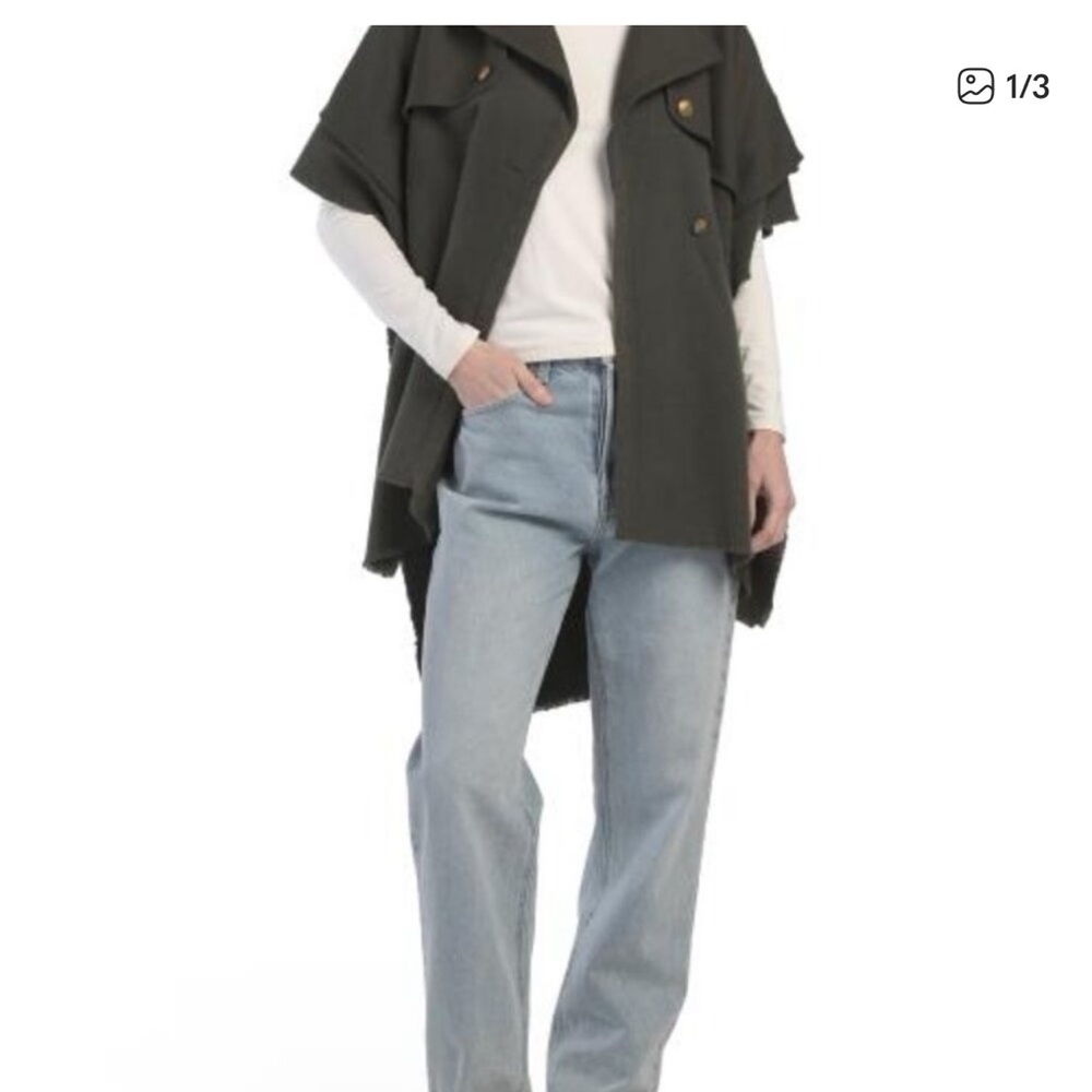 Rag & Bone olive trench poncho 100% wool one size notched lapels green NWT